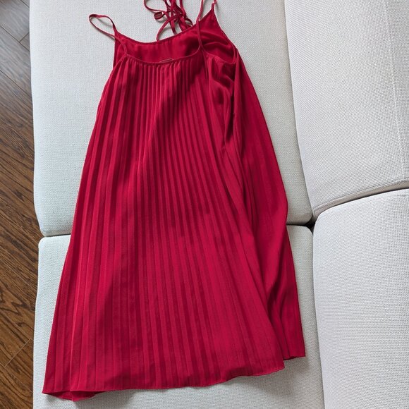 H&M Red Midi Pleated Belted Spaghetti Strap Dress, Size M - Picture 7 of 11